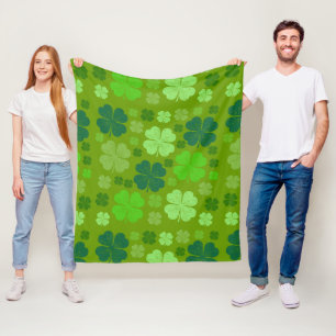 Green Clovers, Lucky Clovers, Saint Patrick's Day Fleece Blanket