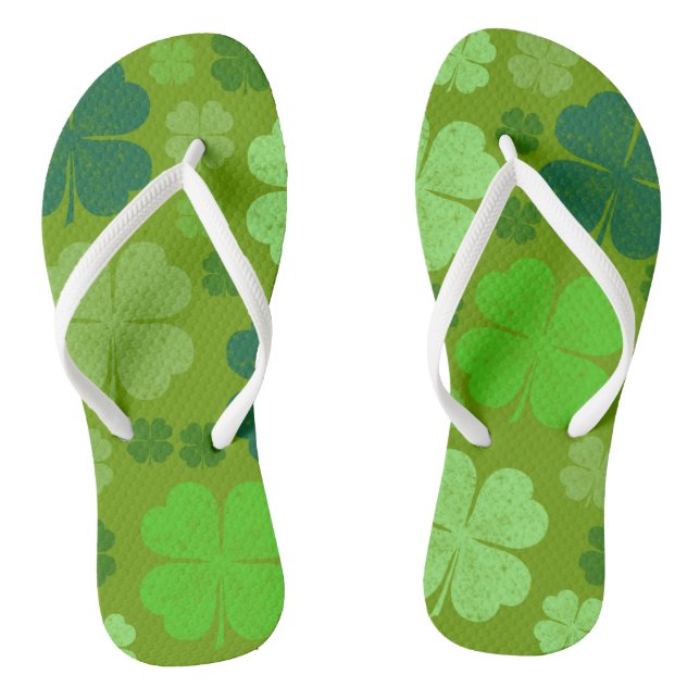 Green Clovers, Lucky Clovers, Saint Patrick's Day Flip Flops (Footbed)