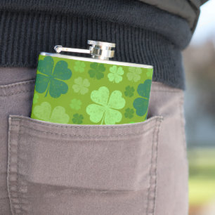 Green Clovers, Lucky Clovers, Saint Patrick's Day Hip Flask