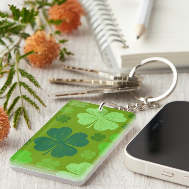 Green Clovers, Lucky Clovers, Saint Patrick's Day Key Ring (Front Right)