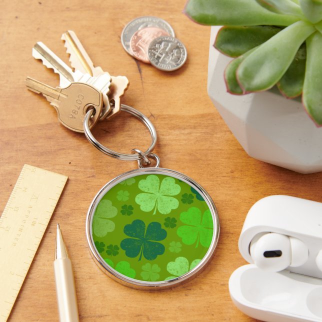 Green Clovers, Lucky Clovers, Saint Patrick's Day Key Ring (Desk)