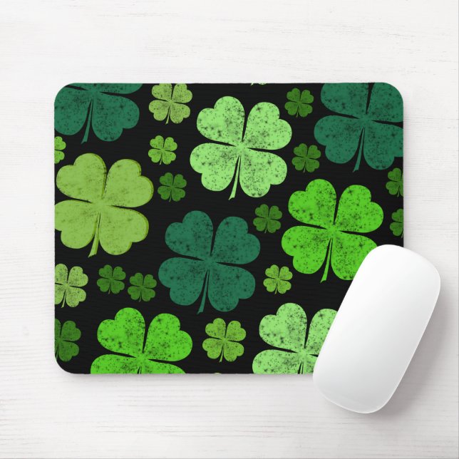 Green Clovers, Lucky Clovers, Saint Patrick's Day Mouse Mat (With Mouse)