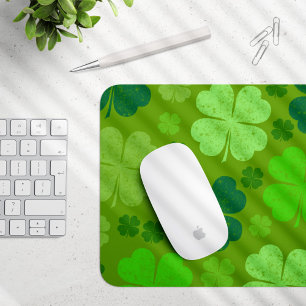 Green Clovers, Lucky Clovers, Saint Patrick's Day Mouse Mat