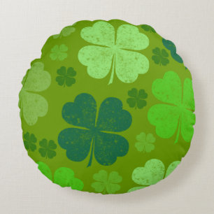 Green Clovers, Lucky Clovers, Saint Patrick's Day Round Cushion
