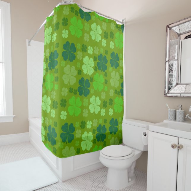 Green Clovers, Lucky Clovers, Saint Patrick's Day Shower Curtain (In Situ)