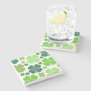 Green Clovers, Lucky Clovers, Saint Patrick's Day Stone Coaster
