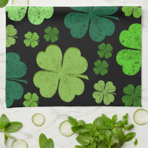 Green Clovers, Lucky Clovers, Saint Patrick's Day Tea Towel