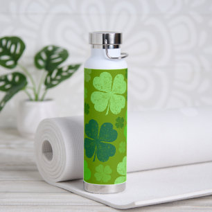 Green Clovers, Lucky Clovers, Saint Patrick's Day Water Bottle