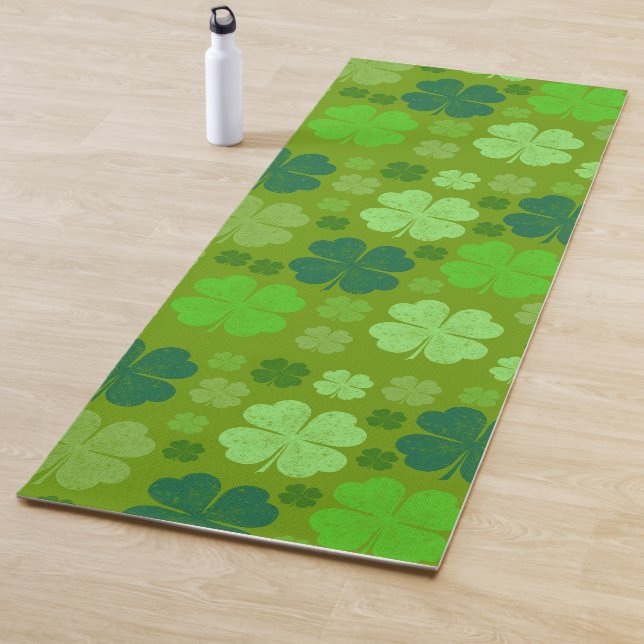 Green Clovers, Lucky Clovers, Saint Patrick's Day Yoga Mat (In Situ)