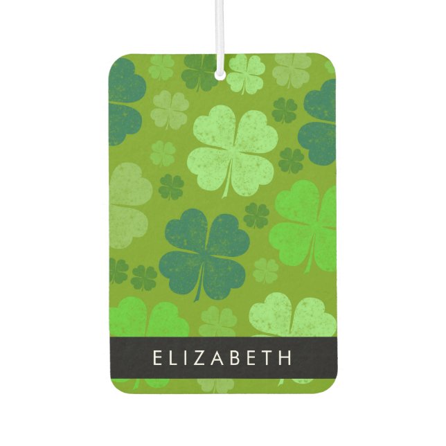 Green Clovers, Lucky Clovers, Your Name Car Air Freshener (Front)