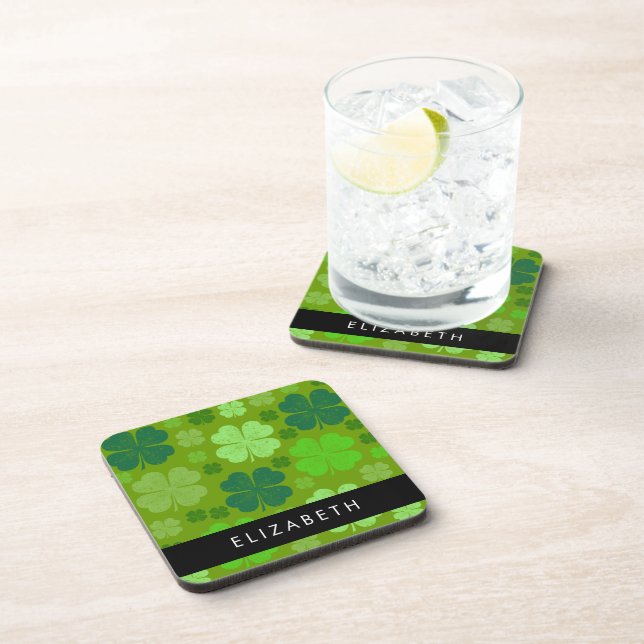 Green Clovers, Lucky Clovers, Your Name Coaster (Right Side)