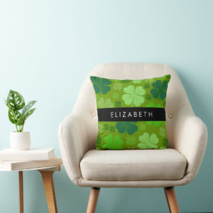 Green Clovers, Lucky Clovers, Your Name Cushion