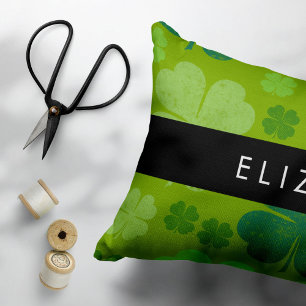Green Clovers, Lucky Clovers, Your Name Decorative Cushion