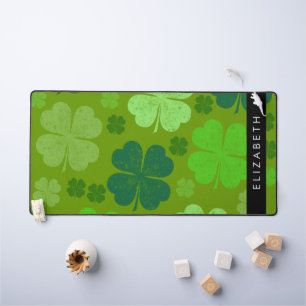 Green Clovers, Lucky Clovers, Your Name Desk Mat
