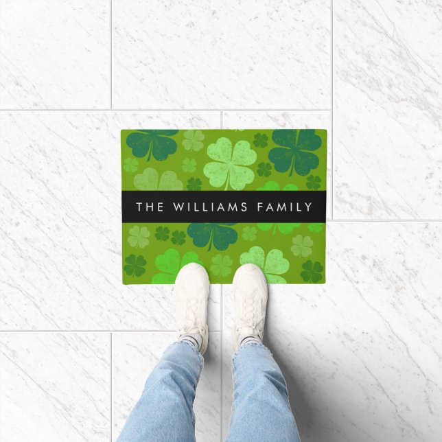 Green Clovers, Lucky Clovers, Your Name Doormat (Indoor)