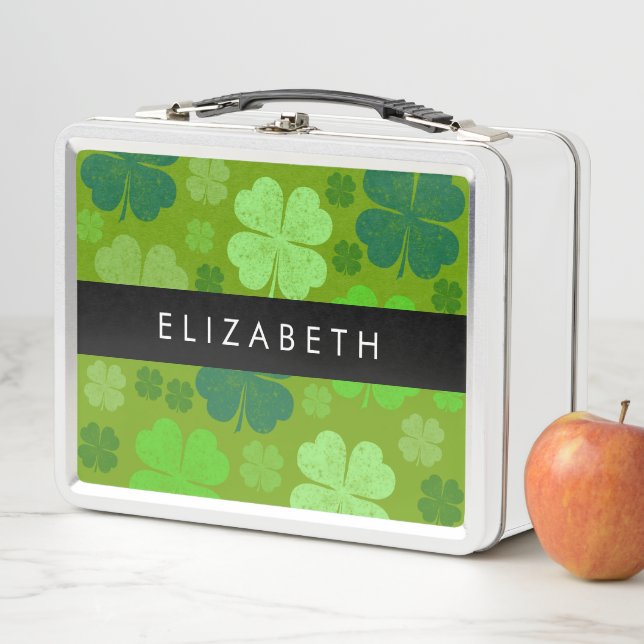 Green Clovers, Lucky Clovers, Your Name Metal Lunch Box (In Situ)