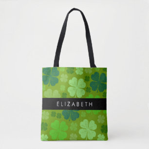 Green Clovers, Lucky Clovers, Your Name Tote Bag
