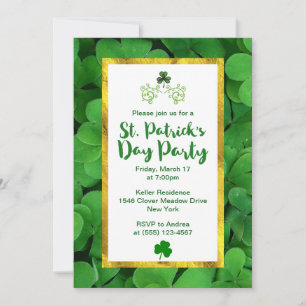 Green Clovers St Patrick's Day Party Invite
