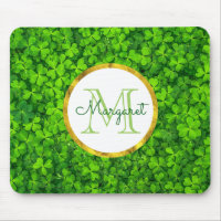 Green Clovers with FAUX Gold Foil Frame Monogram