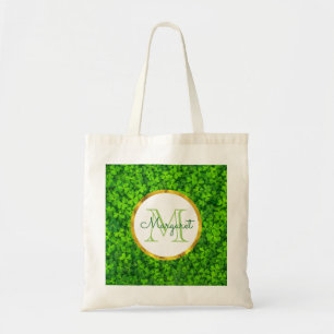 Green Clovers with FAUX Gold Foil Frame Monogram Tote Bag