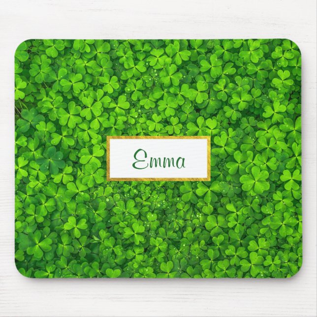 Green Clovers with FAUX Gold Foil Frame Mouse Mat (Front)