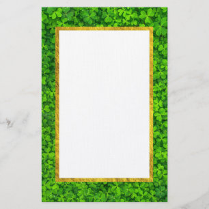 Green Clovers with FAUX Gold Foil Frame Stationery