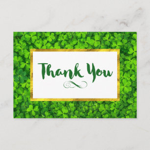 Green Clovers with FAUX Gold Foil Frame Thank You