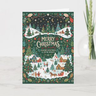 Green Coastal Christmas Village Card