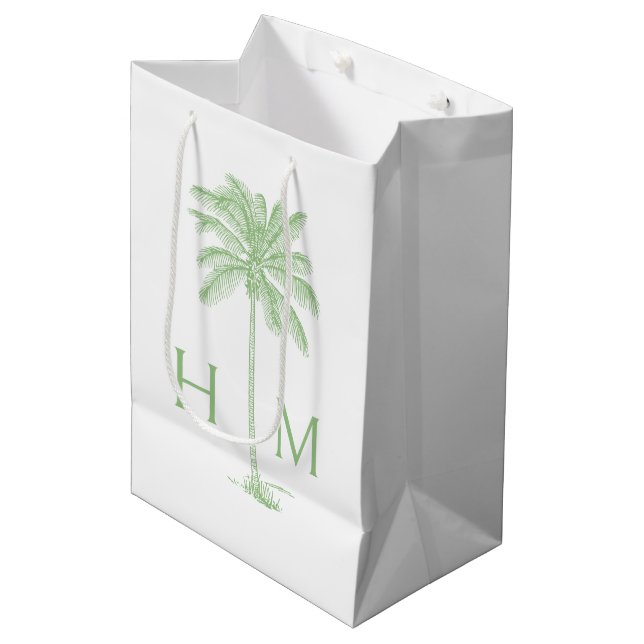Green Coastal Palmetto Palm Monogram Medium Gift Bag (Front Angled)