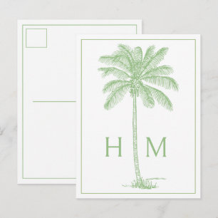 Green Coastal Palmetto Palm Monogram Postcard