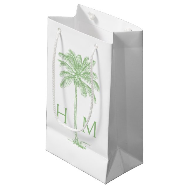 Green Coastal Palmetto Palm Monogram Small Gift Bag (Front Angled)