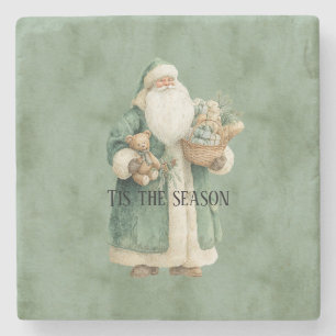 Green Coat Santa Christmas Toys Stone Coaster