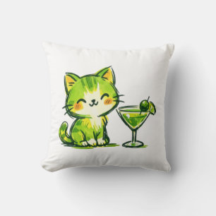 Green Cocktails and Cats Cushion