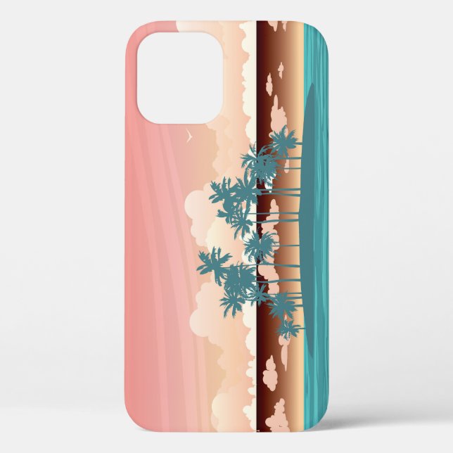 Green coconut island: sunset illustration. Case-Mate iPhone case (Back)
