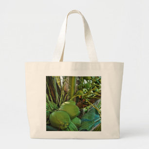 Green Coconuts Island Palm Tree Large Tote Bag