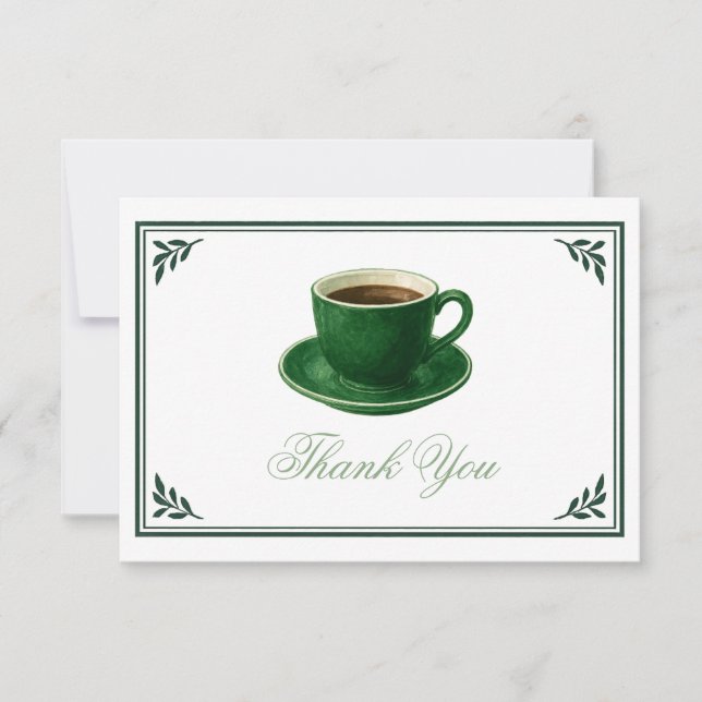Green Coffee Cup Baby Shower Elegant Thank You (Front)