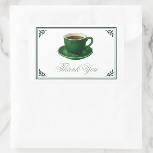 Green Coffee Cup Baby Shower Elegant Thank You Rectangular Sticker