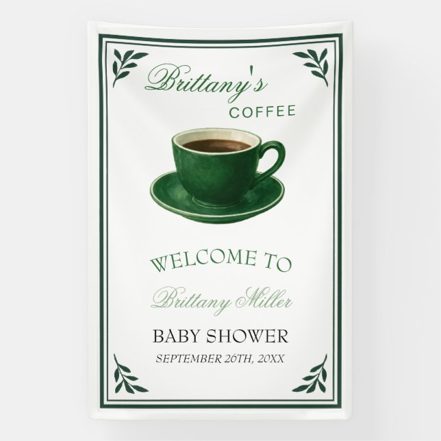 Green Coffee Cup Baby Shower Welcome Banner (Vertical)