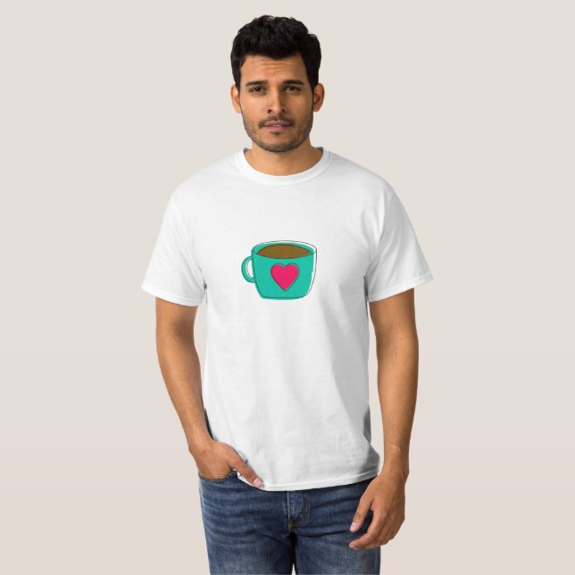 Green Coffee Mug Cup Red Heart Design Gifts T-Shirt (Front Full)