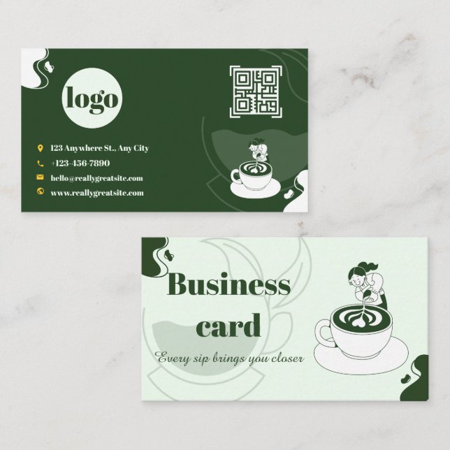 Green Coffee Shop Loyalty Card Design (Front/Back)