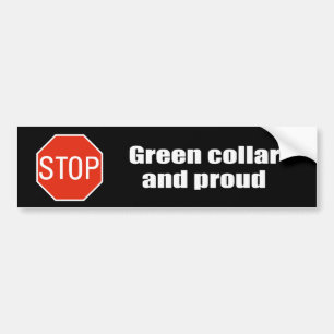 Green collar and proud bumper sticker
