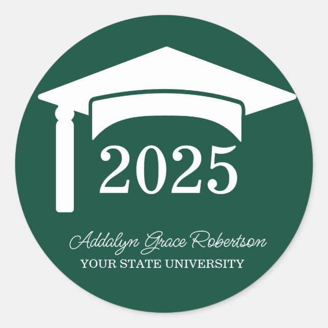 Green College University Cap Class of 2025 Classic Round Sticker (Front)
