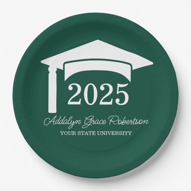 Green College University Cap Class of 2025 Paper Plate (Front)