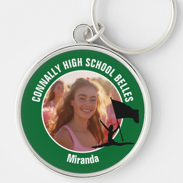 Green Color Guard Photo High School Dancer Key Ring (Front)