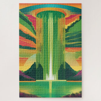 Green color in pop art in a landscape jigsaw puzzle