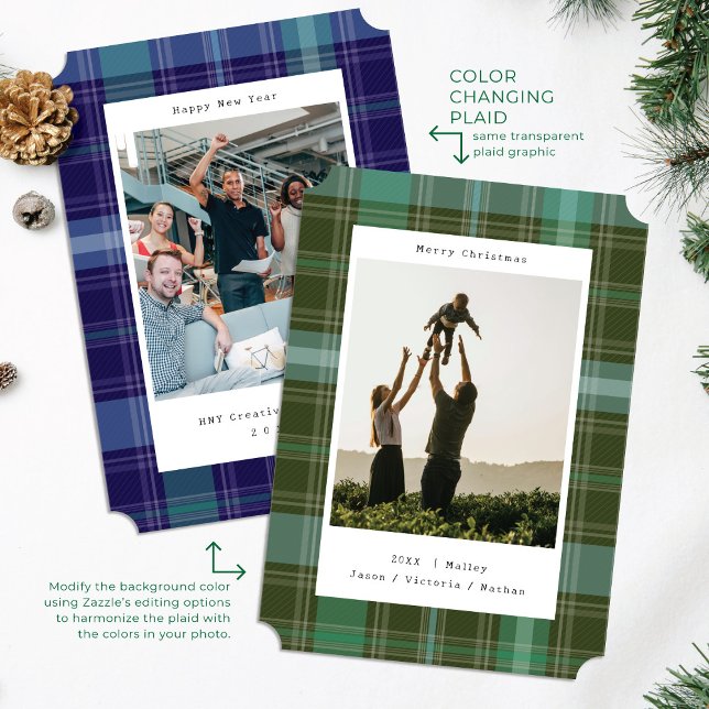 Green Colour Changing Plaid Photo Christmas Card (Creator Uploaded)