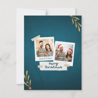 Green Colour Christmas Photo Card with Greetings