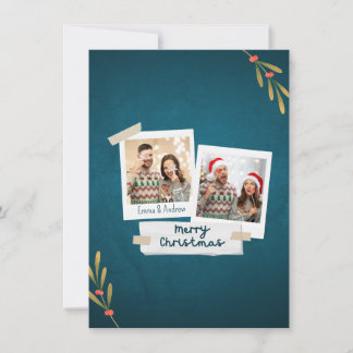 Green Colour Christmas Photo Card with Greetings