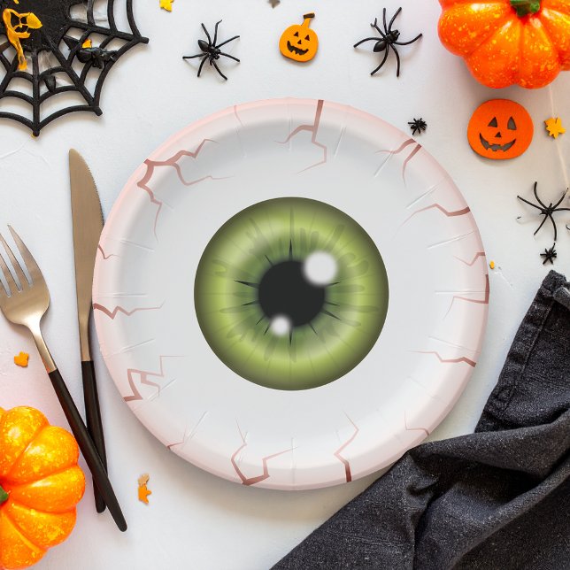 Green Colour Eyeball Halloween Bloodshot Eyeball Paper Plate (Creator Uploaded)