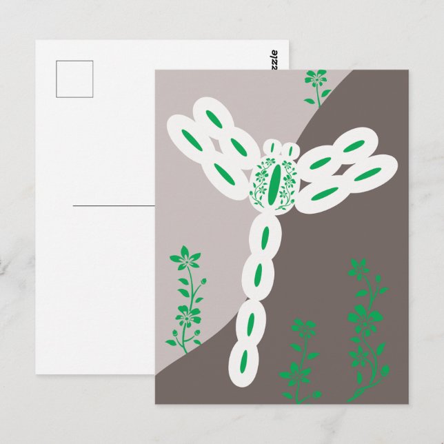 Green Colour Splash Flying Floral Dragonfly Postcard (Front/Back)